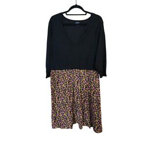 Torrid Womens Black & Floral Print Dress Size 3 V-Neck 3/4 Sleeve Flowy Skirt
